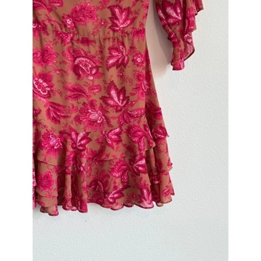 Sundae Muse Boho Floral Mini Dress‎ 6 Pink Tan Ruffle Tiered Open Back Festival - Picture 4 of 8